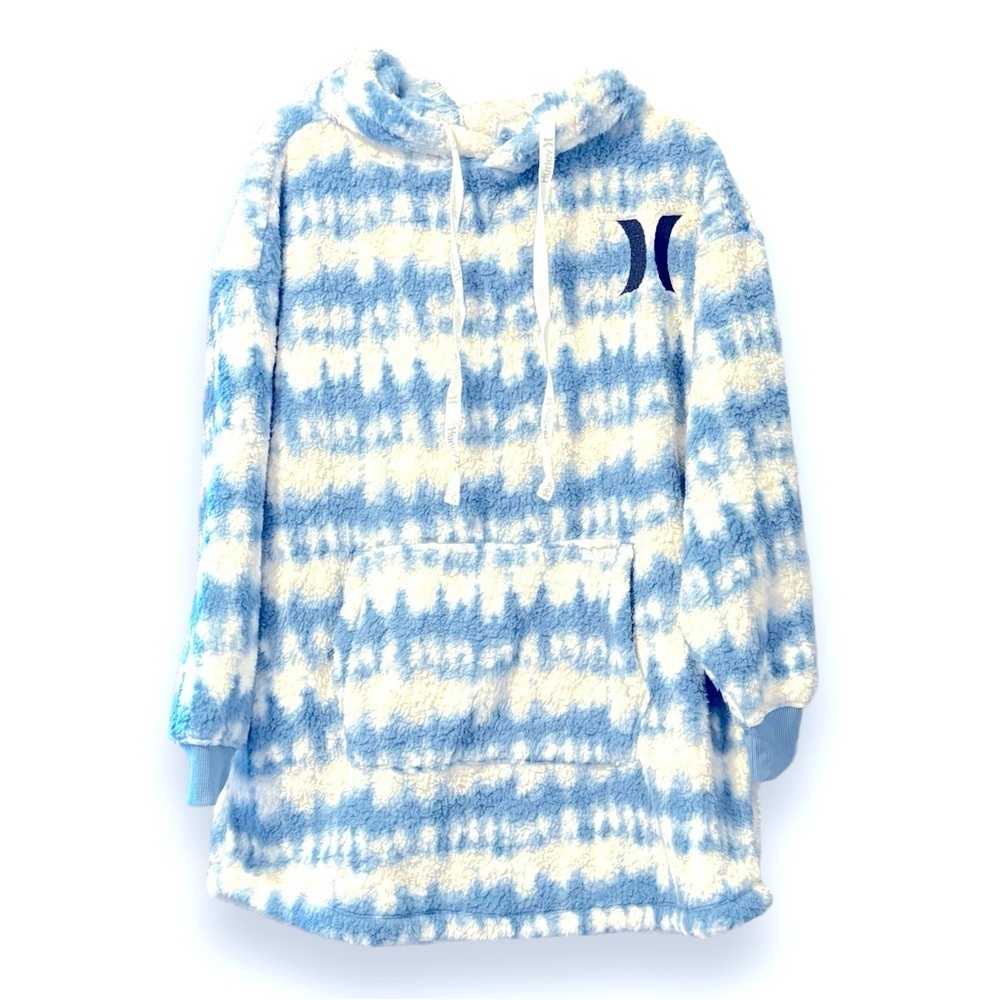 Hurley Bleached Denim Oversized Drop Shoulder Sherpa Hoodie Size Large